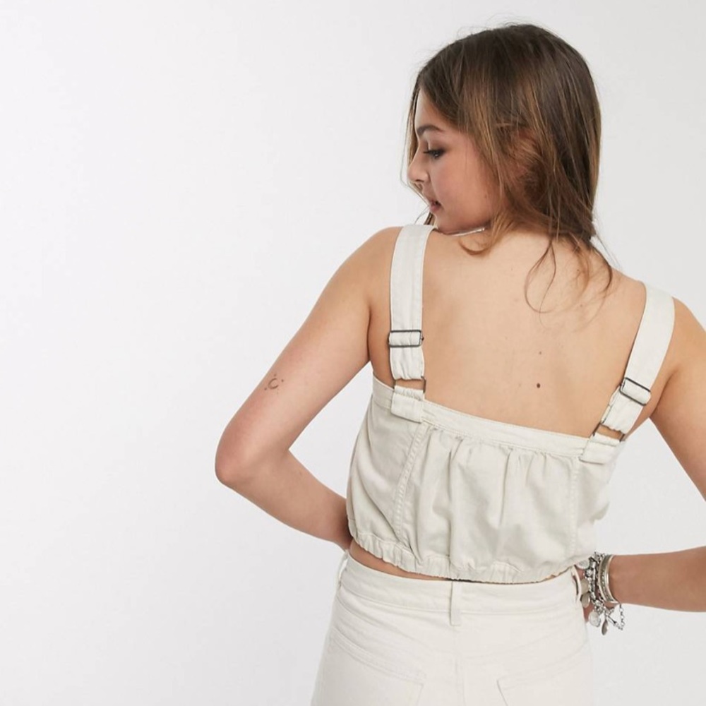 New Free People cream denim drawstring crop tank top - Picture 6 of 13